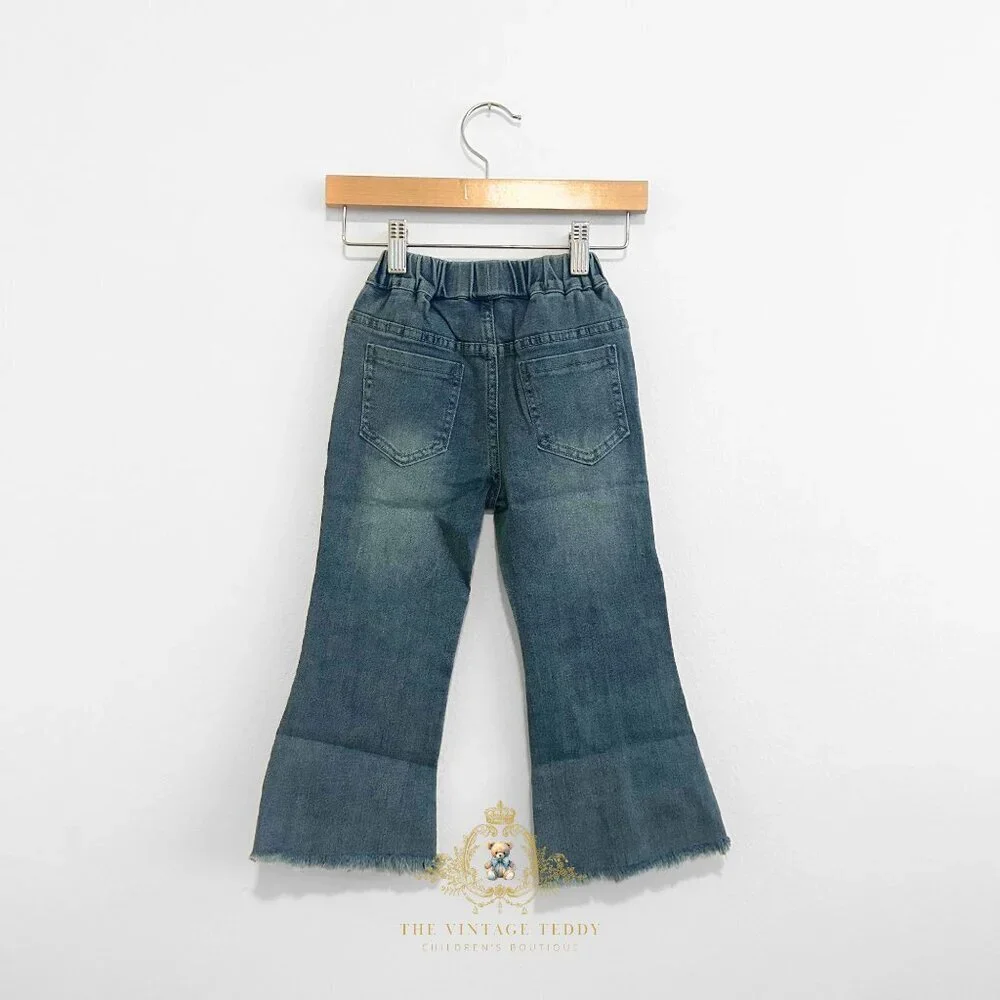 NWT Cute Girls Denim Jeans Straight Leg Elastic Waistband Med Stone Wash Blue 5T